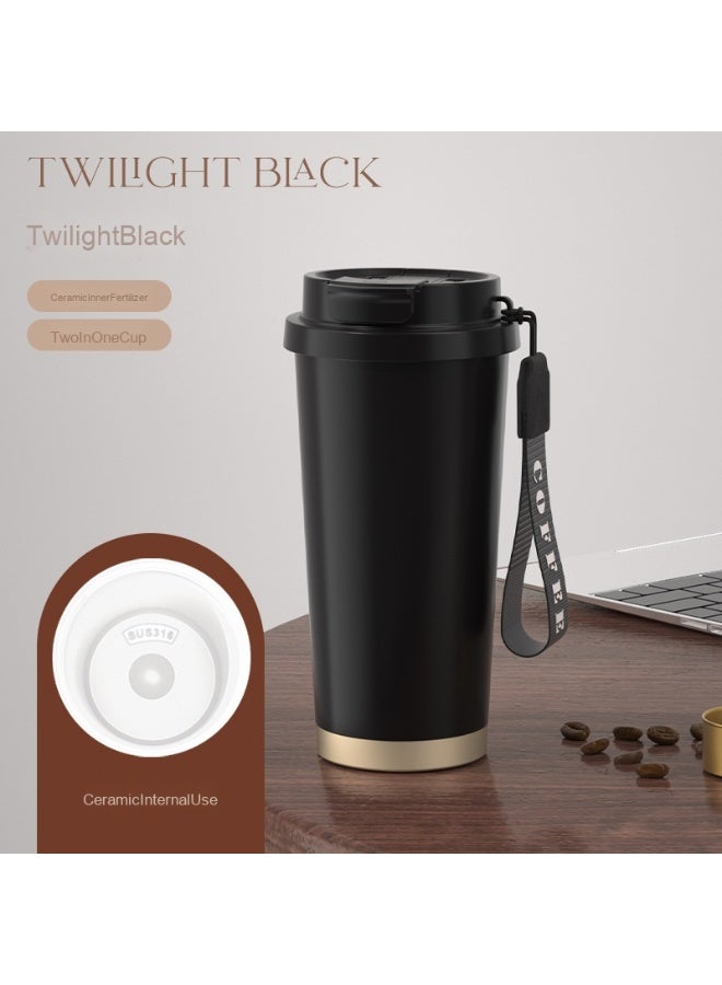 آنا كوب القهوة والماء بسعة كبيرة من الفولاذ المقاوم للصدأ 316 مع بطانة سيراميك وشفاطة، مناسب للاستخدام في السيارة - Image 1