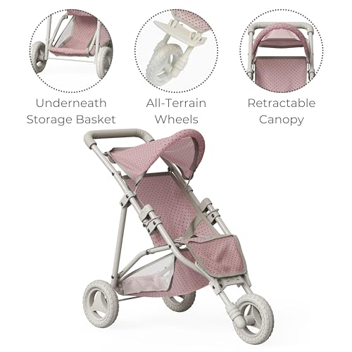 Olivia's Little World Doll Jogging-Style Stroller with Canopy, Storage Underneath, Pink and Cream and Gray - Image 4