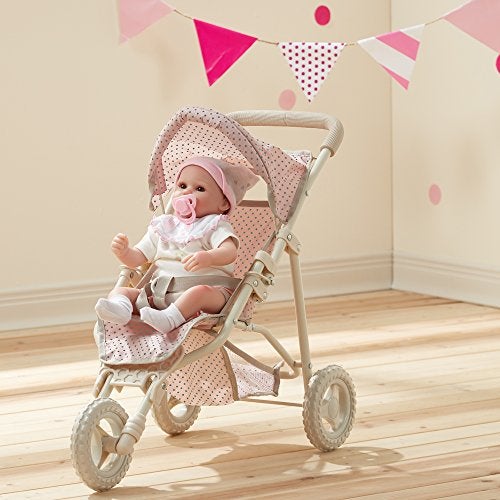 Olivia's Little World Doll Jogging-Style Stroller with Canopy, Storage Underneath, Pink and Cream and Gray - Image 3