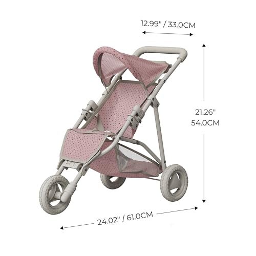 Olivia's Little World Doll Jogging-Style Stroller with Canopy, Storage Underneath, Pink and Cream and Gray - Image 5