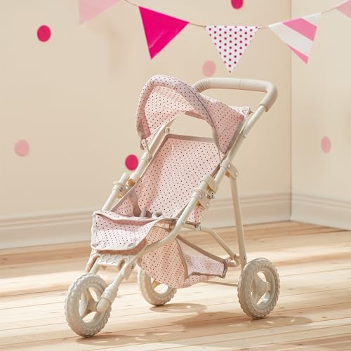 Olivia's Little World Doll Jogging-Style Stroller with Canopy, Storage Underneath, Pink and Cream and Gray - Image 2