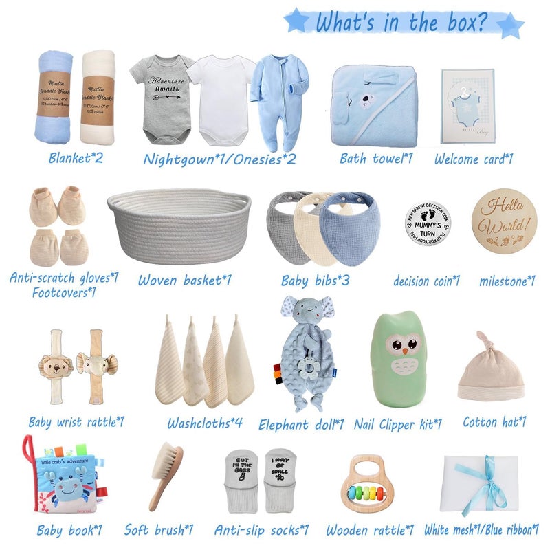 Kipwake 27-Piece Baby Shower Gifts for Boys, Newborn Essentials Must Haves,Large Baby Boy Gift Basket Set Essential Stuff,Gender Reveal Gifts,Rattle Swaddle,Blue,Baby Registry Search,Diaper Caddy Organizer - Image 2