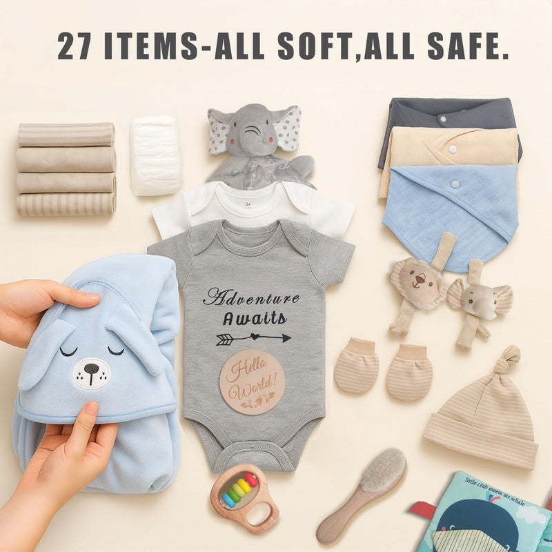 Kipwake 27-Piece Baby Shower Gifts for Boys, Newborn Essentials Must Haves,Large Baby Boy Gift Basket Set Essential Stuff,Gender Reveal Gifts,Rattle Swaddle,Blue,Baby Registry Search,Diaper Caddy Organizer - Image 3