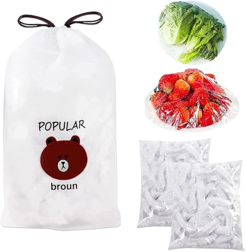 عبوة من 300 كيس بلاستيكي لاصق مع شريط مطاطي، أكياس تخزين طعام مرنة، أغطية للأوعية، أكياس بلاستيكية لاصقة مستعملة في المنزل