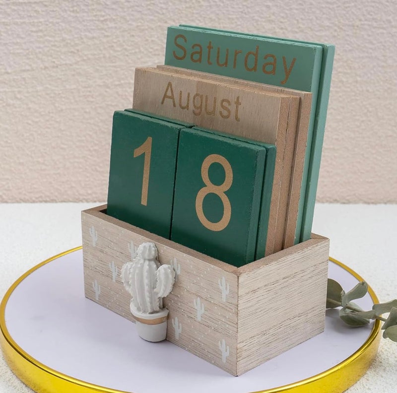 Vellichor Europe Wooden Perpetual Calendar - Reusable Desk Calender - Eco Friendly Rustic Home Decor - Image 4