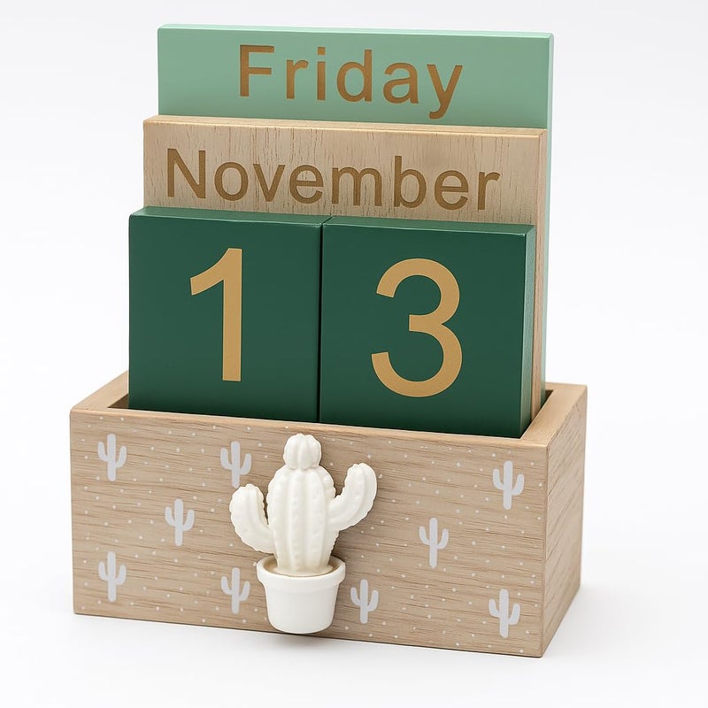 Vellichor Europe Wooden Perpetual Calendar - Reusable Desk Calender - Eco Friendly Rustic Home Decor - Image 1