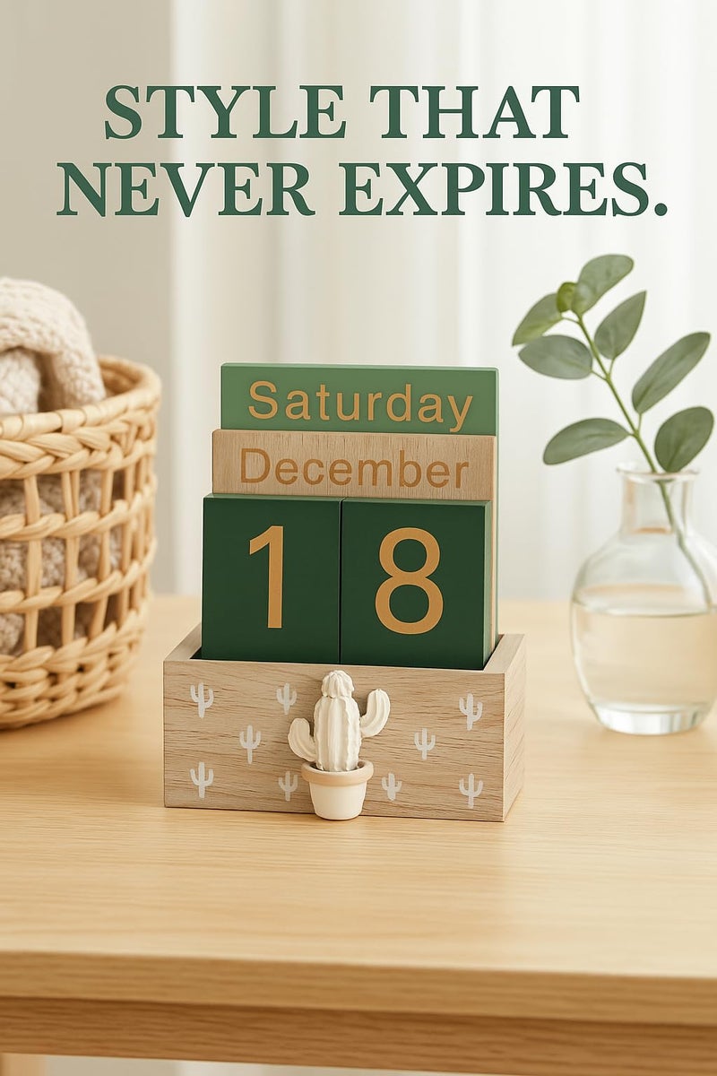 Vellichor Europe Wooden Perpetual Calendar - Reusable Desk Calender - Eco Friendly Rustic Home Decor - Image 2