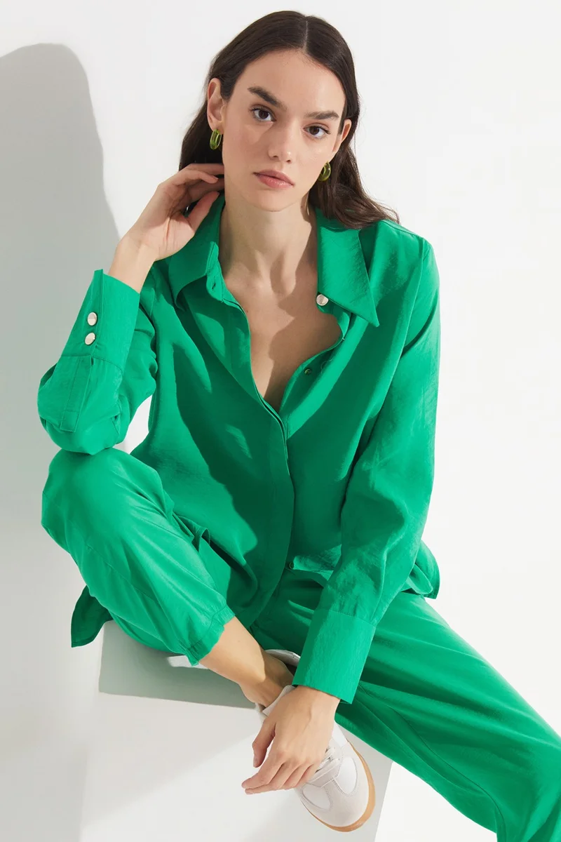 JUNE Women's Exclusive Regular Regular Pattern Modal Mixed Flowy Shirt