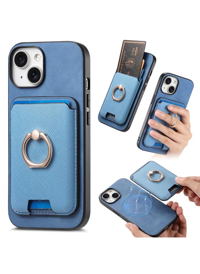 S-TOP Case For iPhone 15 Plus Retro Cross Leather Card Bag MagSafe Phone Case - Image 1