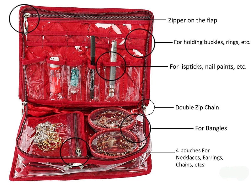 LUCES Satin Makeup Pouches Vanity Jewellery Traveling Organizer Storage Box Cosmetic Bag it along anywhere easily For Women Maroon - Image 3