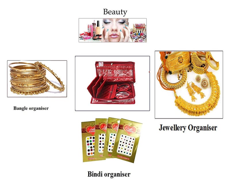 LUCES Satin Makeup Pouches Vanity Jewellery Traveling Organizer Storage Box Cosmetic Bag it along anywhere easily For Women Maroon - Image 4