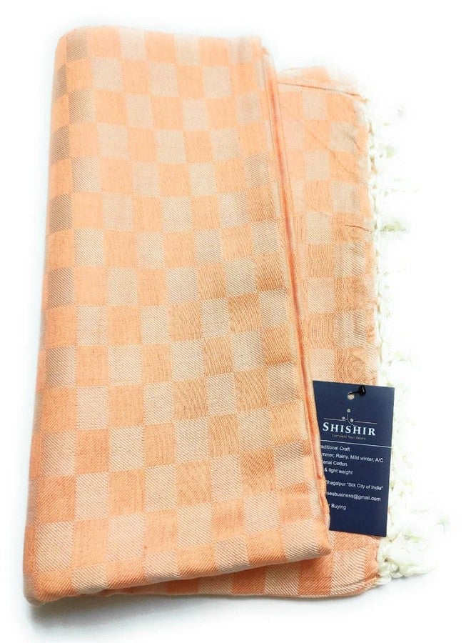SHISHIR Handloom Bhagalpuri Topsheet/Odhne wali chadar-180 TC Orange White Premium (Size Single) - Image 5
