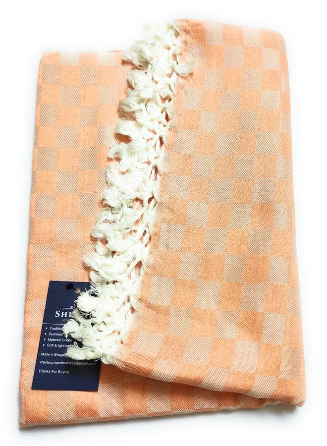 SHISHIR Handloom Bhagalpuri Topsheet/Odhne wali chadar-180 TC Orange White Premium (Size Single) - Image 4