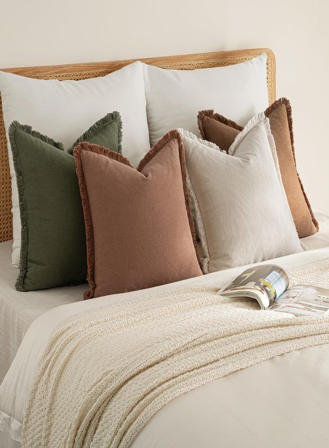 MIULEE Decorative Throw Pillow Covers Neutral Brown Linen Fringe Throw Pillows Set of 4 Boho Farmhouse Cushion Covers with Tassels for Couch Sofa Bed Living Room Spring Home Decor 20x20 Inch - Image 5