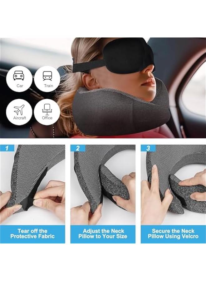 HOOKOR Pyebe Wander Plus Travel Pillow, Flyhugz Neck Pillow, Wander Plus Neck Pillow, Memory Foam Travel Pillow, Ergonomic Design Full Neck Surround Bundle Eyecover & Earplugs (Dark Gray) - Image 4