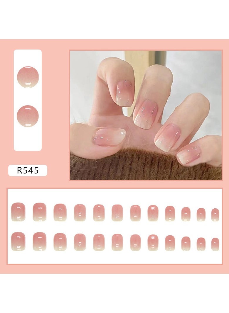 ponny 24 Pieces False Nails with Glue Tool Set Mixing colors Gentle Red and Pink Press on Nails Simple Salon Nails French Style Nude Colour Cosmetics Makeup Nails for Ladies Girls Gift  - Image 2
