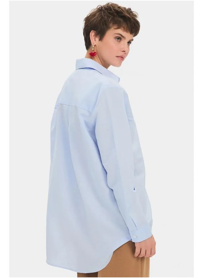 جون June Women Oversize Linen Blend Shirt Blue