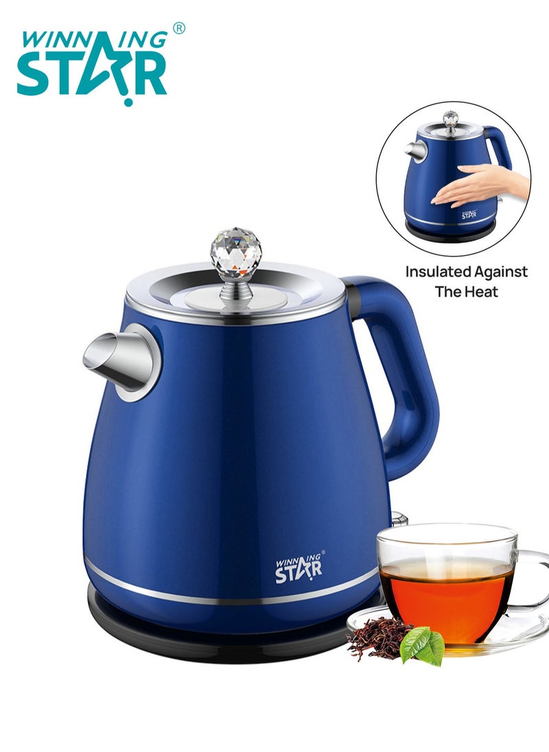 Winning Star Electric Kettle Tea Pot Coffee Pot Double Wall Hot Water Boiler Heater Fast Heating Cool Touch Electric Teapot Automatic Shutoff Dry Boil Protection 1.8L 1600W Blue  - Image 1
