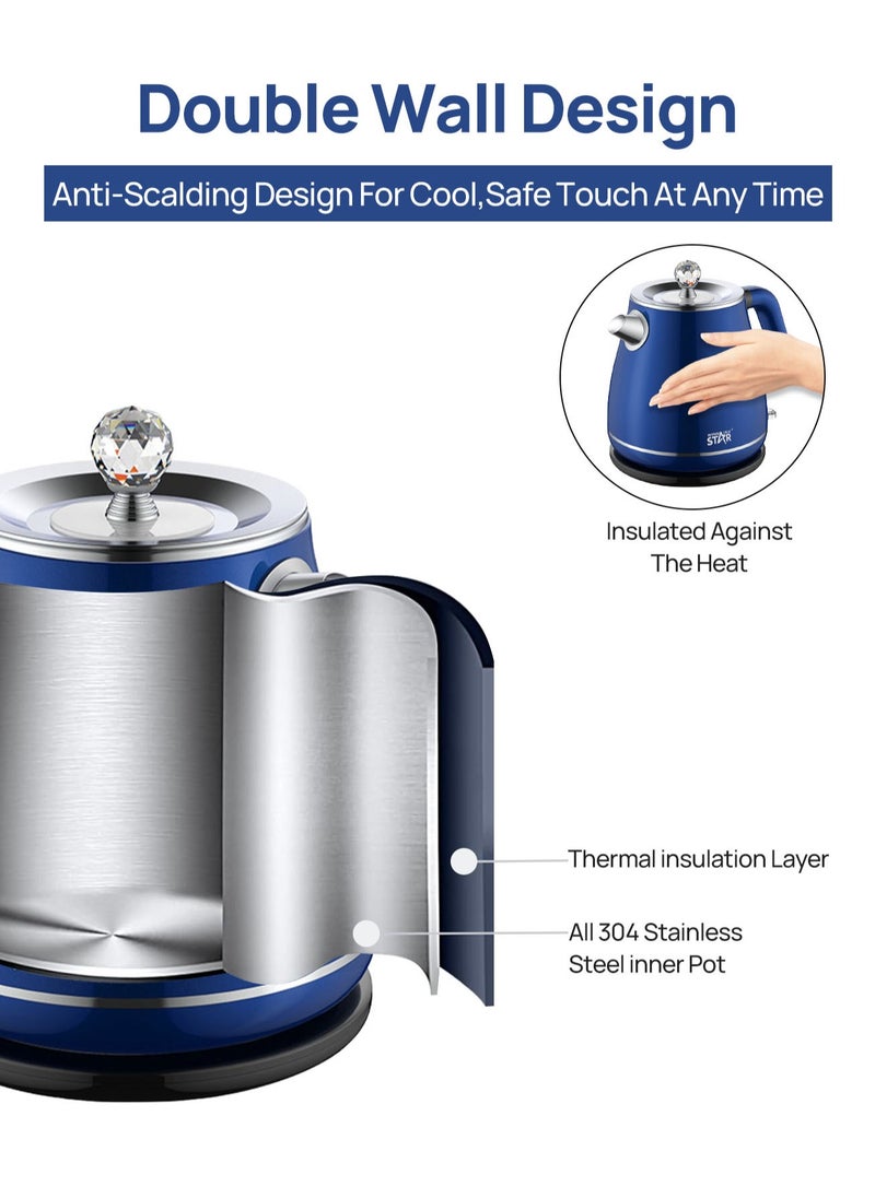 Winning Star Electric Kettle Tea Pot Coffee Pot Double Wall Hot Water Boiler Heater Fast Heating Cool Touch Electric Teapot Automatic Shutoff Dry Boil Protection 1.8L 1600W Blue  - Image 3