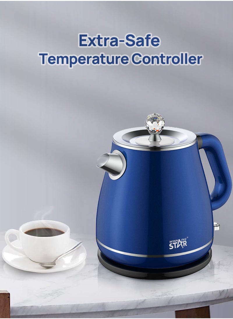 Winning Star Electric Kettle Tea Pot Coffee Pot Double Wall Hot Water Boiler Heater Fast Heating Cool Touch Electric Teapot Automatic Shutoff Dry Boil Protection 1.8L 1600W Blue  - Image 5