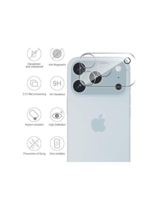واقي عدسة بإطار معدني مضاد للخدش لهاتف iPhone 17 Pro Max، واقي شاشة من الزجاج المقوى لهاتف iPhone 17 Pro، شفاف - Image 3