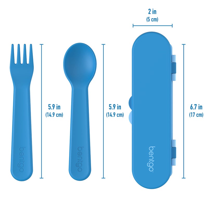 Bentgo Kids Utensil Set - Reusable Plastic Fork  Spoon & Storage Case - BPA-Free Materials  Easy-Grip Handles  Dishwasher Safe - Ideal for School Lunch  Travel  & Outdoors (Blue) - Image 5