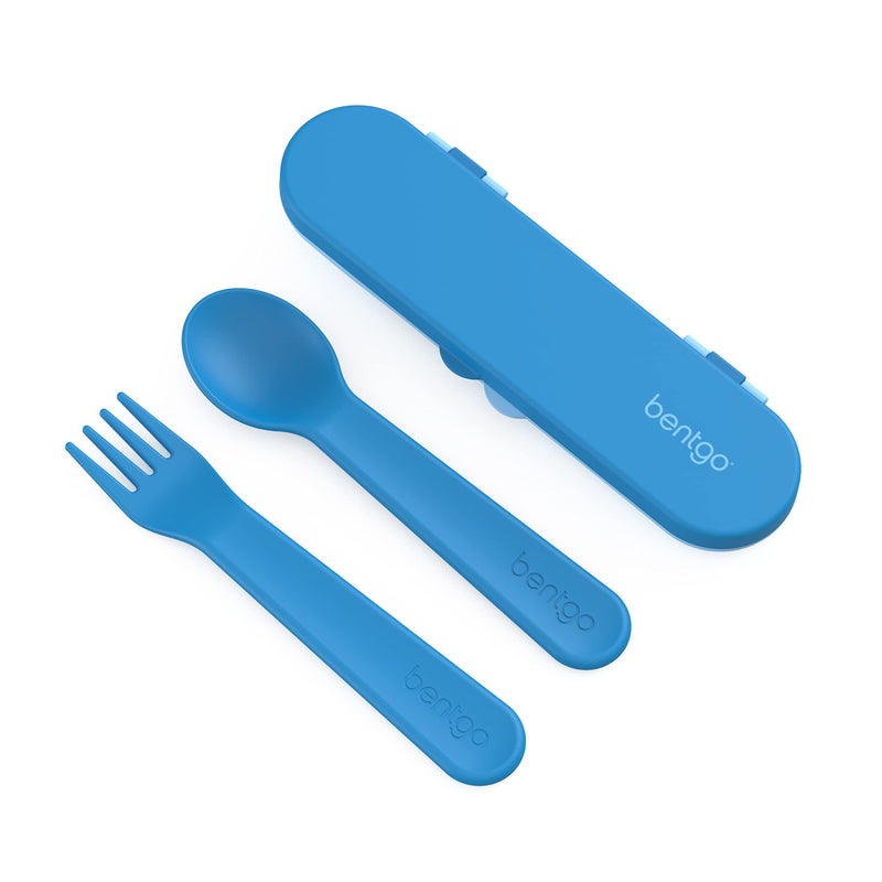 Bentgo Kids Utensil Set - Reusable Plastic Fork  Spoon & Storage Case - BPA-Free Materials  Easy-Grip Handles  Dishwasher Safe - Ideal for School Lunch  Travel  & Outdoors (Blue) - Image 1