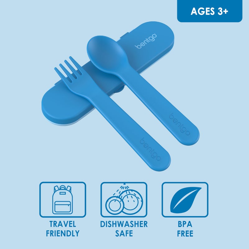 Bentgo Kids Utensil Set - Reusable Plastic Fork  Spoon & Storage Case - BPA-Free Materials  Easy-Grip Handles  Dishwasher Safe - Ideal for School Lunch  Travel  & Outdoors (Blue) - Image 3