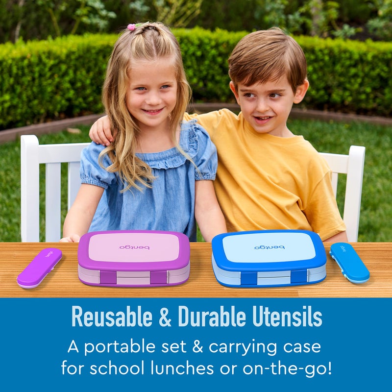 Bentgo Kids Utensil Set - Reusable Plastic Fork  Spoon & Storage Case - BPA-Free Materials  Easy-Grip Handles  Dishwasher Safe - Ideal for School Lunch  Travel  & Outdoors (Blue) - Image 2