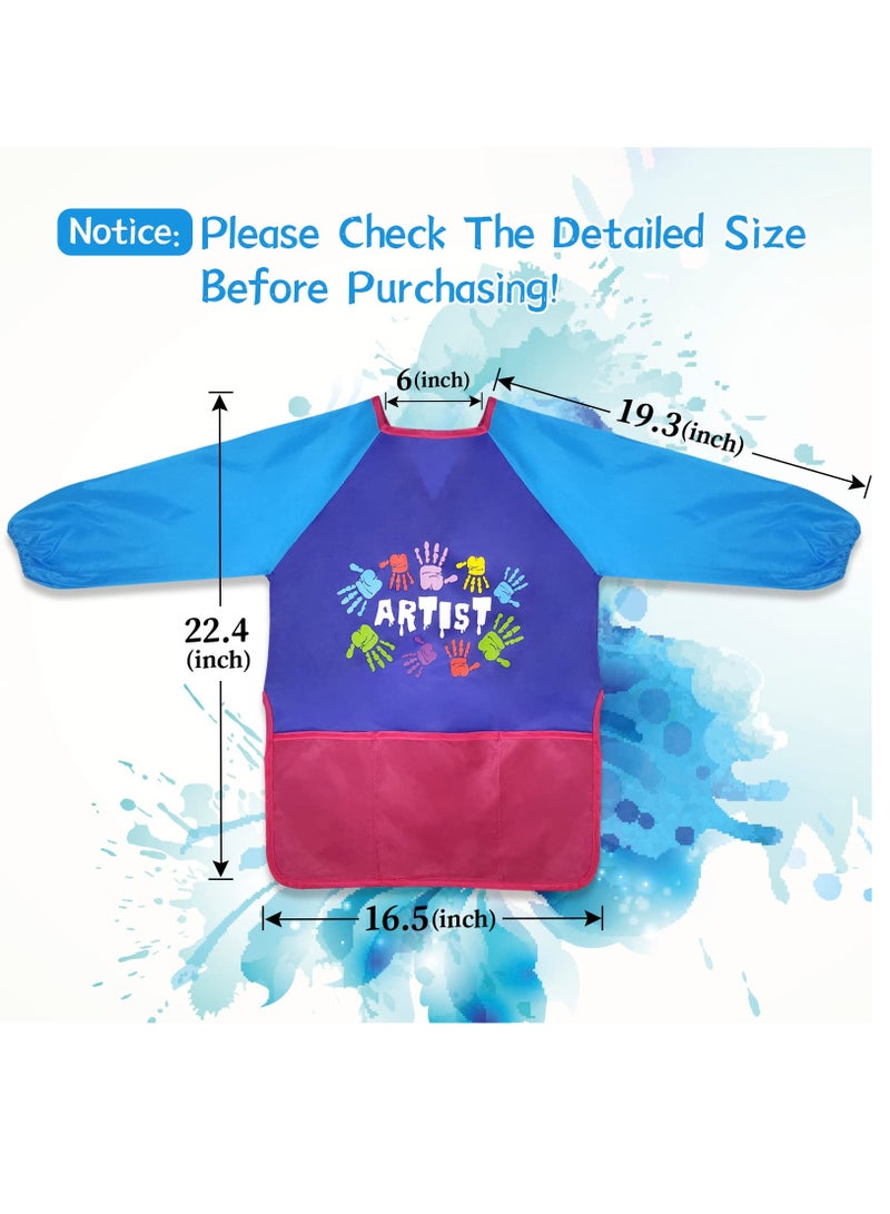 Excefore Kids Art Smock, Waterproof Art Apron for Children Long Sleeves with 3 Pockets Painting Smock for Age 2-6 - Image 2