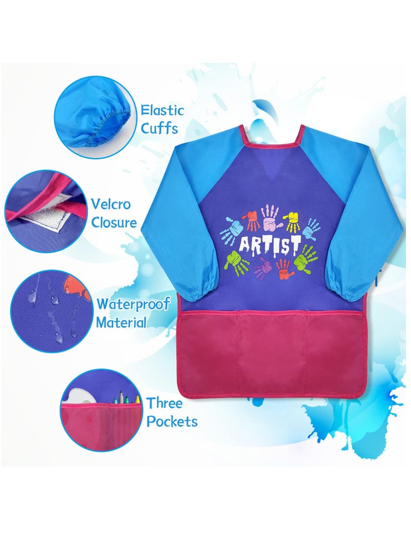 Excefore Kids Art Smock, Waterproof Art Apron for Children Long Sleeves with 3 Pockets Painting Smock for Age 2-6 - Image 3