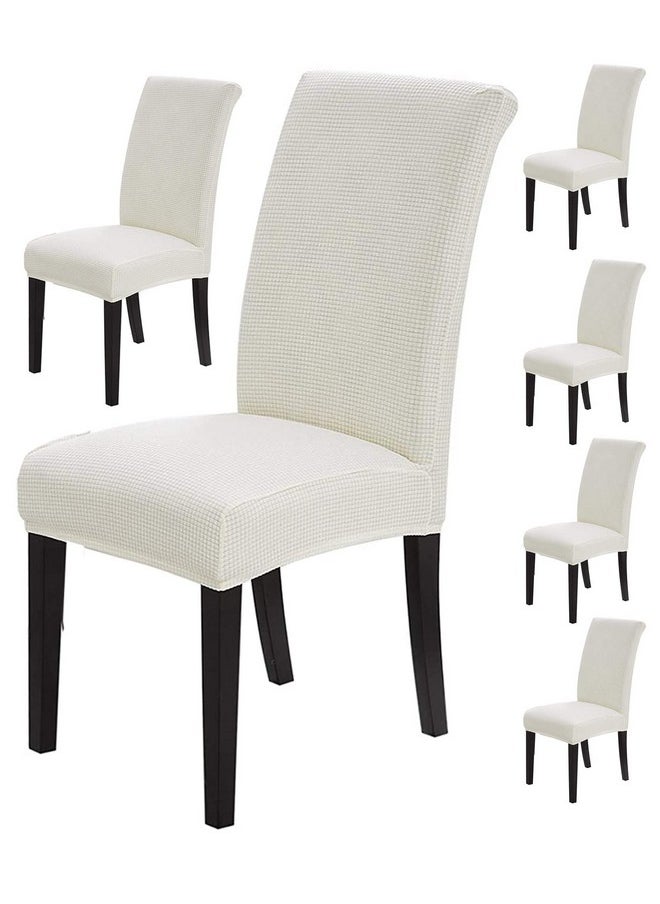 Styleys Styleys Dining Chair Cover Slipcovers, Jacquard Chair Seat Protector Removable Washable Spandex Kitchen Chair Covers for Dining Room, Set of 6, Ivory, JLMC01  - Image 1