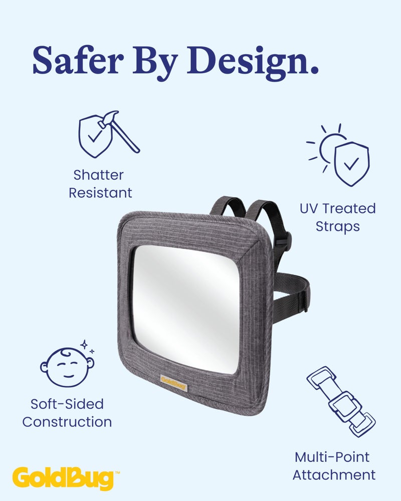 GoldBug Soft Sided Rear & Forward Facing Safety Mirror for Baby & Toddler - Shatter Resistant - Jumbo Baby Car Mirror - Image 2