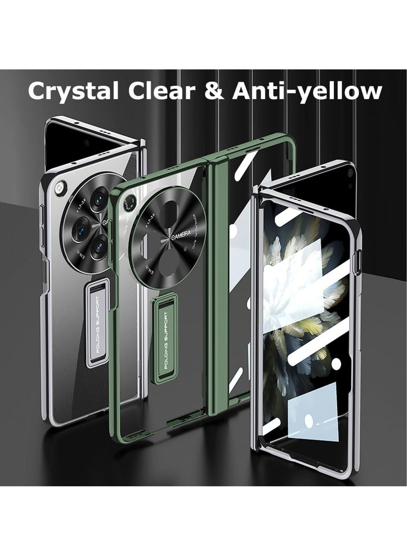 Clear Case for OnePlus Open with Magnetic Hinge Protection, Includes Built-In Screen and Camera Protector, Crystal Clear, Slim Hard PC, Kickstand Feature, Cover for One Plus Open 2023, Black