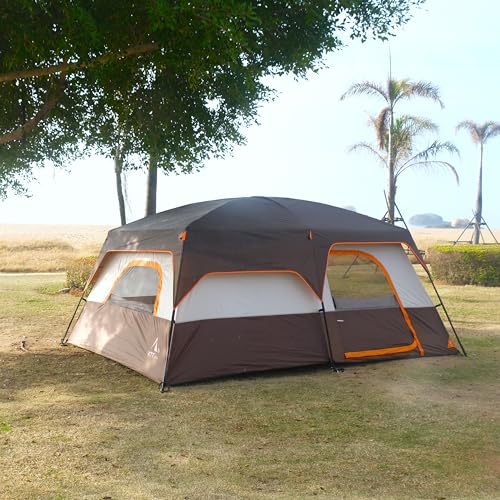 KTT Extra Large Tent 12 Person,Family Cabin Tents,2 Rooms,3 Doors and 3 Windows with Mesh,Straight Wall,Waterproof,Double Layer,Big Tent for Outdoor,Picnic,Camping,Family Gathering(Brown) - Image 2