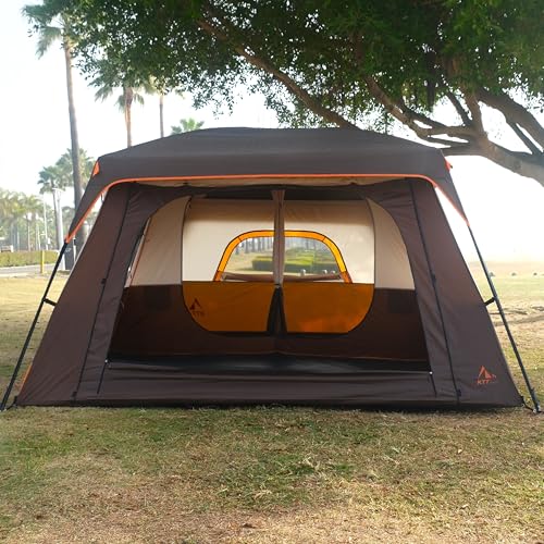 KTT Extra Large Tent 12 Person,Family Cabin Tents,2 Rooms,3 Doors and 3 Windows with Mesh,Straight Wall,Waterproof,Double Layer,Big Tent for Outdoor,Picnic,Camping,Family Gathering(Brown) - Image 3