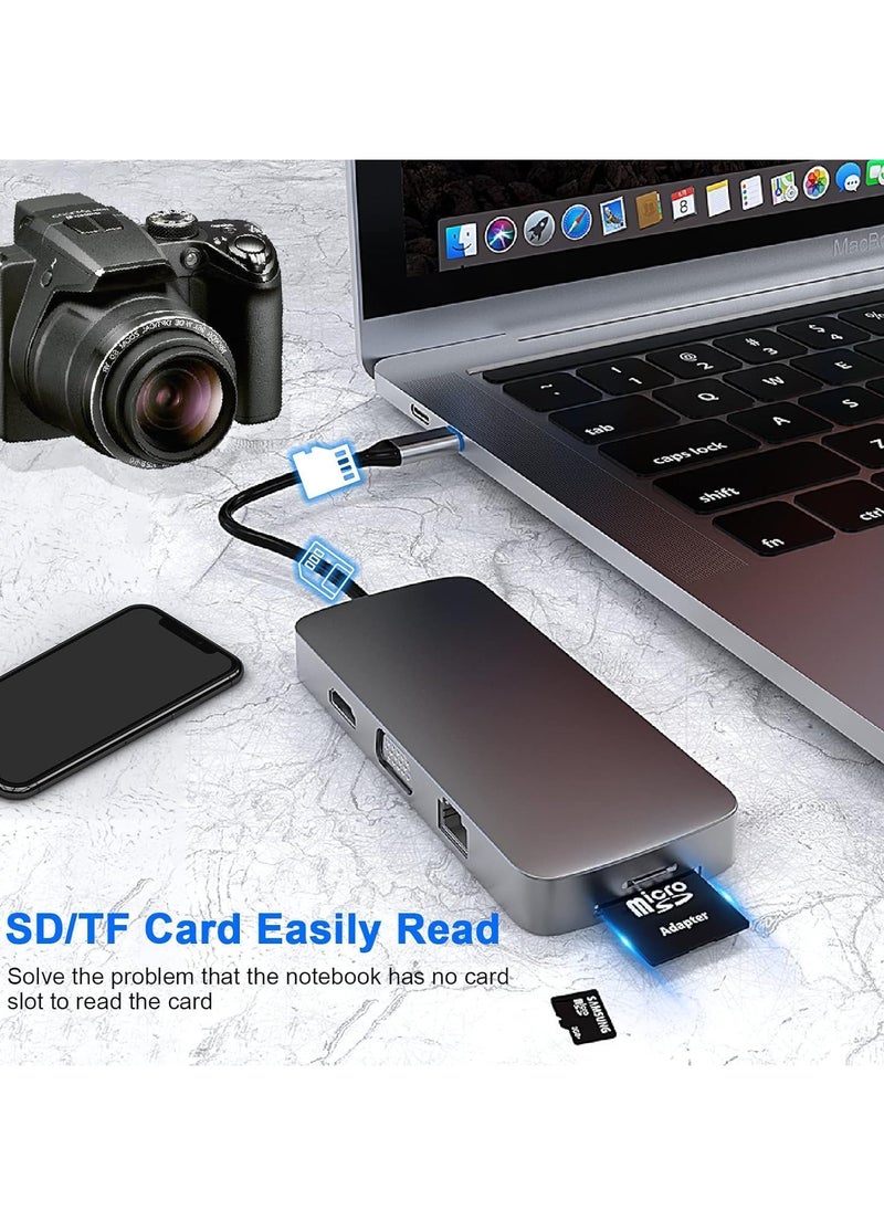 JAJEEK 10-in-1 USB C Hub with 4K HDMI, VGA, USB 3.0, Ethernet, SD/TF Reader & 3.5mm AUX | Multi-Port Docking Station for MacBook Pro & Type C Laptops | Seamless Connectivity & Fast Data Transfer  - Image 5