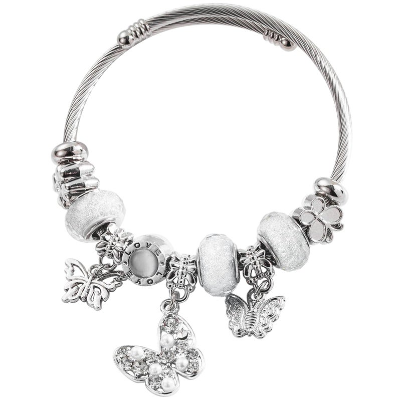 QMWKVNC Charm Bracelets for Girls,Exquisite Cute Cartoon Friendship Silver Bracelets Stainless Steel Bangle, Girls Jewelry Suitable for Holiday Gifts and Birthday Gifts (Bracelets-C) - Image 1
