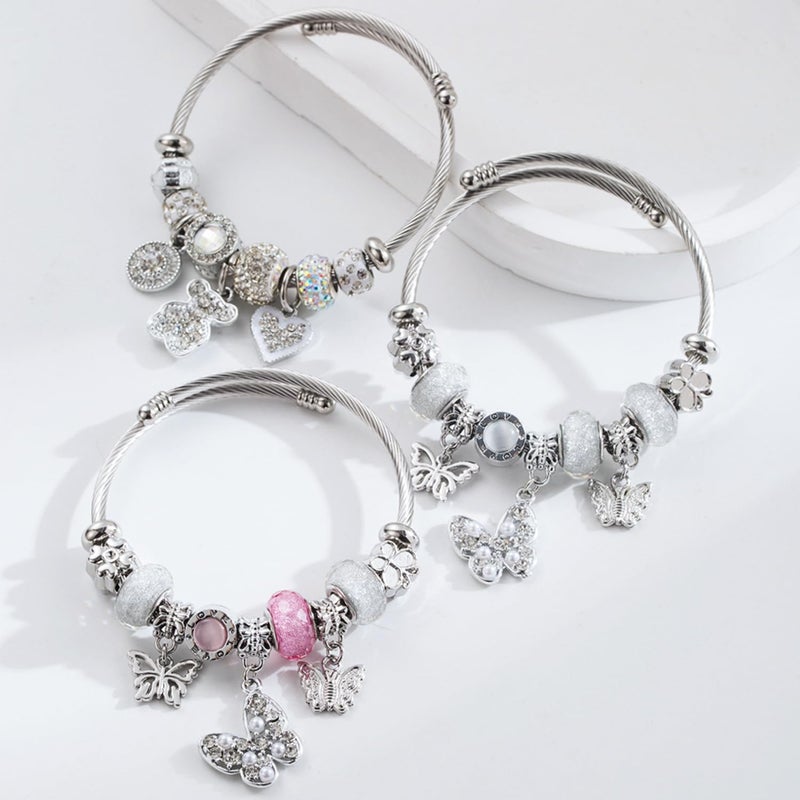 QMWKVNC Charm Bracelets for Girls,Exquisite Cute Cartoon Friendship Silver Bracelets Stainless Steel Bangle, Girls Jewelry Suitable for Holiday Gifts and Birthday Gifts (Bracelets-C) - Image 5