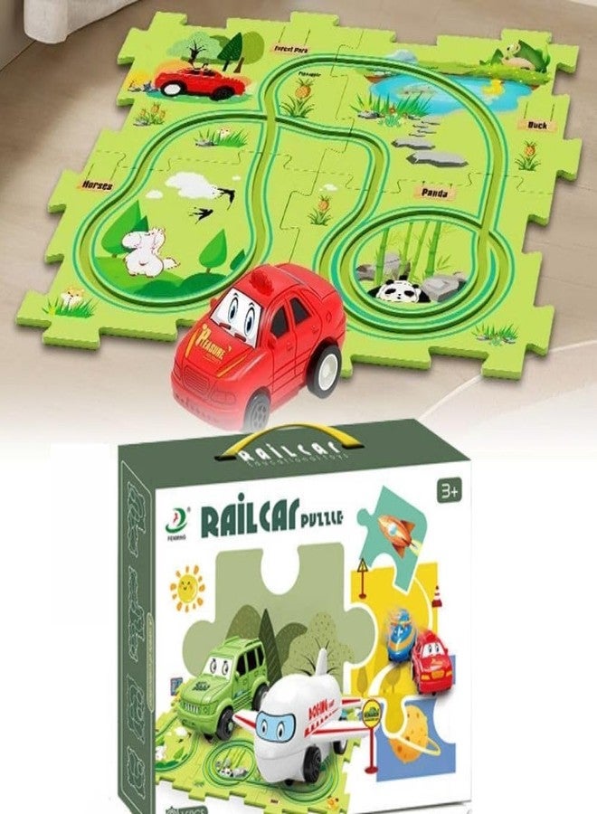 Space Enterprises 15 PCS Car Puzzle Track Set for Kids with A Cute Vehicle Toddler Puzzle Track Play Set- Critical Thinking Educational Toys for 3-5 Year Old Boys Girls. - Image 1