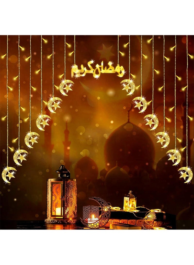 Topyich Ramadan Decorations Lights,12 Moon and Star Shape Strings and A Ramadan Element Sign Ramadan Fairy Lights with 8 Modes, Hanging Decorations for Home, Bedroom, Wall, Balcony and Windows - Image 2