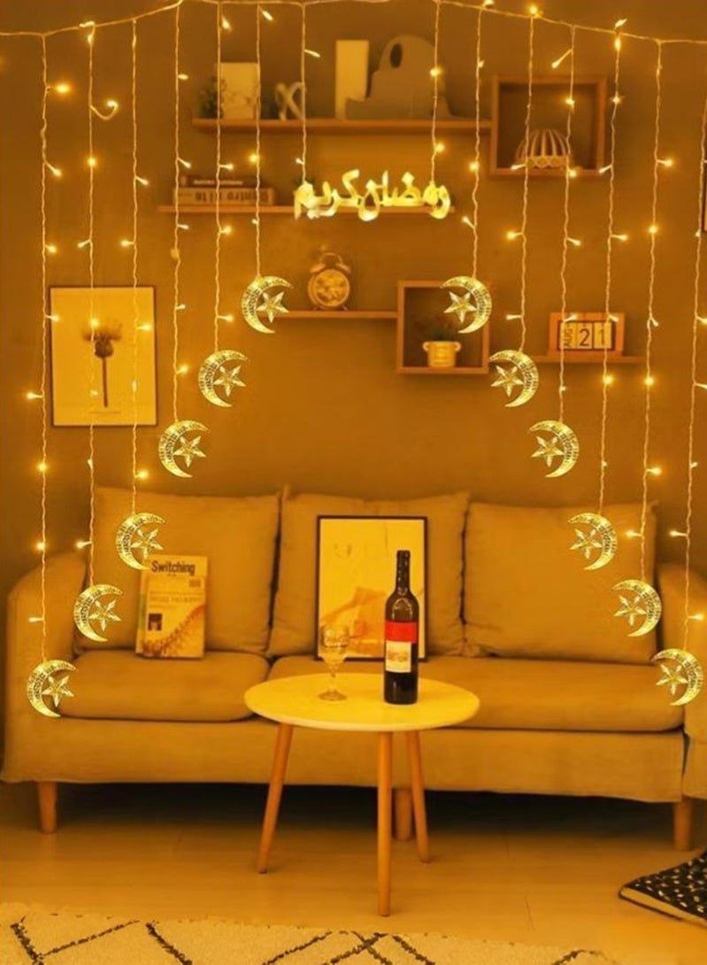 Topyich Ramadan Decorations Lights,12 Moon and Star Shape Strings and A Ramadan Element Sign Ramadan Fairy Lights with 8 Modes, Hanging Decorations for Home, Bedroom, Wall, Balcony and Windows - Image 1