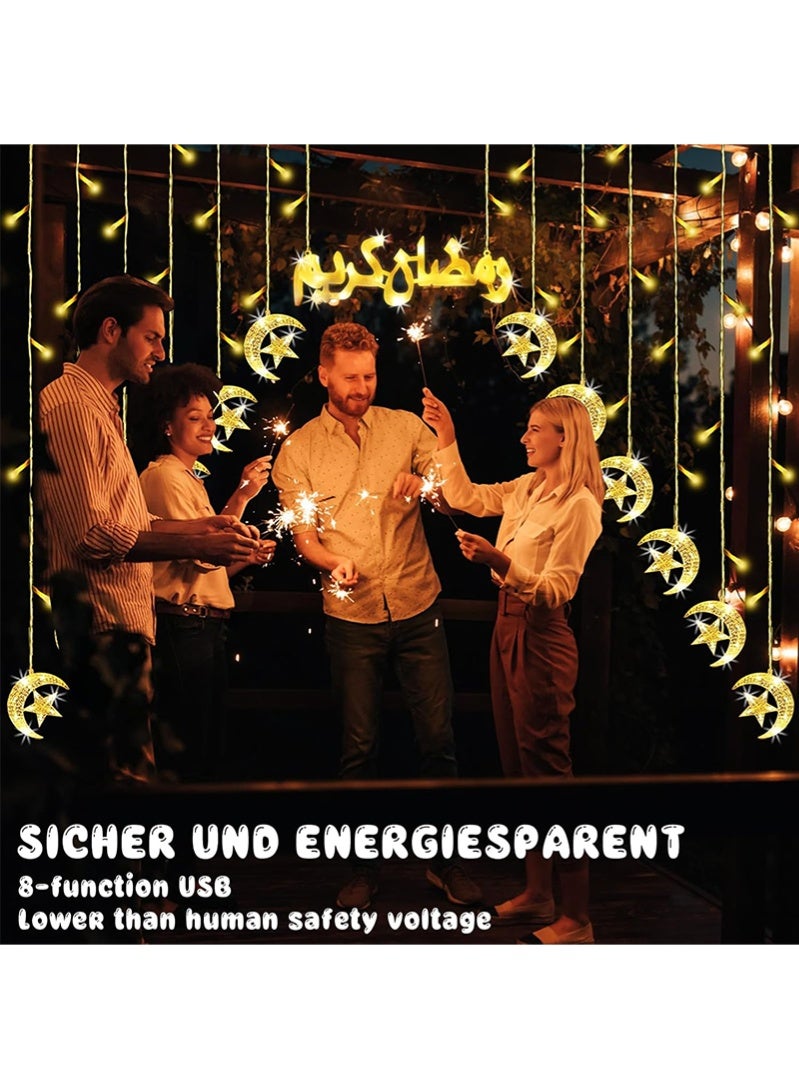 Topyich Ramadan Decorations Lights,12 Moon and Star Shape Strings and A Ramadan Element Sign Ramadan Fairy Lights with 8 Modes, Hanging Decorations for Home, Bedroom, Wall, Balcony and Windows - Image 5