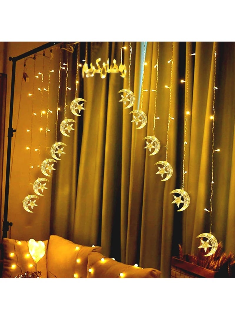 Topyich Ramadan Decorations Lights,12 Moon and Star Shape Strings and A Ramadan Element Sign Ramadan Fairy Lights with 8 Modes, Hanging Decorations for Home, Bedroom, Wall, Balcony and Windows - Image 3