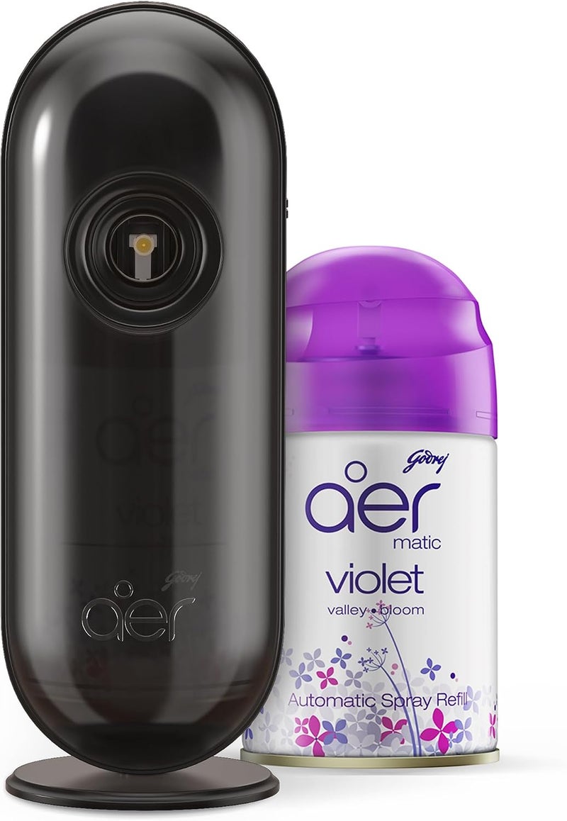 Godrej Aer matic Automatic Air Freshener Auto Spray Kit with Flexi Control Violet 225 ml - Image 2