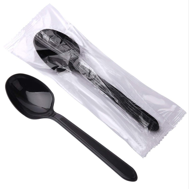 Plastic Spoons Disposable Individually Wrapped Spoons 100 Commercial Take Away SpoonsReusable Plastic Spoons for Outdoors Party SuppliesHome Office UseBlack