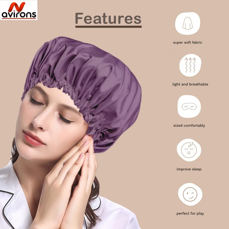 Avirons Silk Hair Cap for Sleeping | Satin Bonnet with Free 3 Scrunches | Silk Bonnet for Hair| Satin Hair Cap for Sleeping| Adjustable Hair Bonnet for Sleeping (Purple) - Image 4