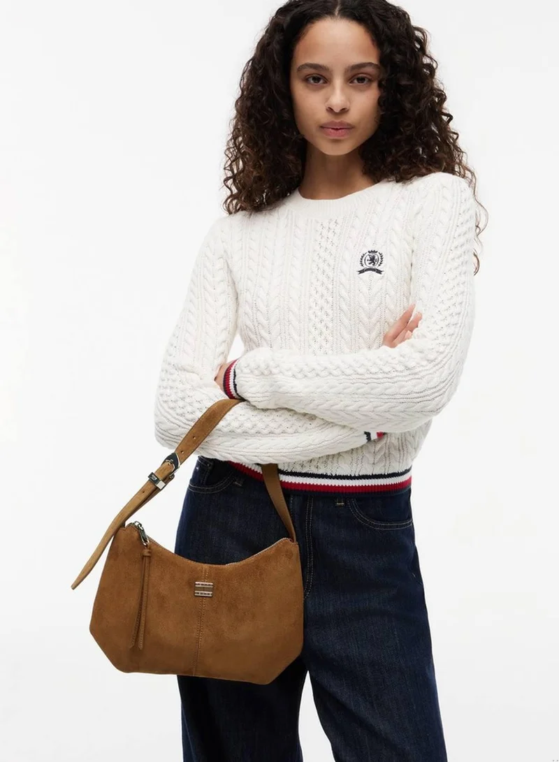 Tommy Jeans Dark Highland Khaki Suede Slouch Shoulder Bag for Women | Best Price UAE