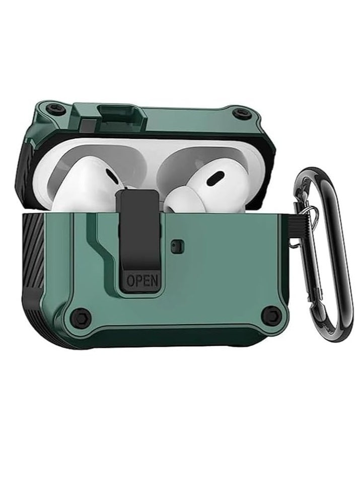 Generic - Rugged Case with Latch, Compatible with AirPods 4th Generation NC 2024, Full Body Shockproof Case Auto Open Chain with Lock Clip, Strong Drop Protection, Switch Lock-(Green) - Image 1