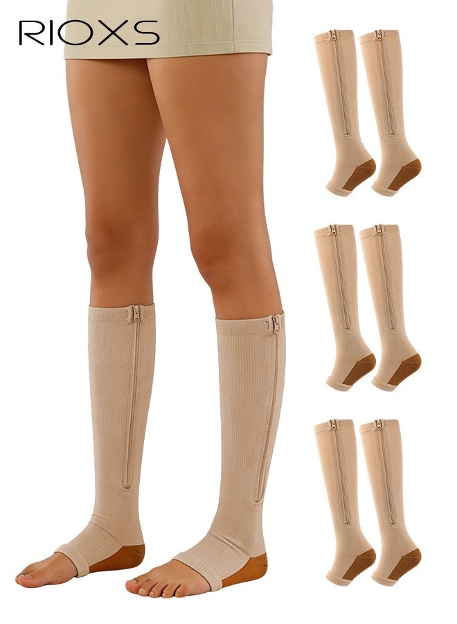 RIOXS 3 Pairs Unisex High-Compression Socks Boosts blood circulation, accelerates recovery, Features athletic-fit design, protects shins during runs, Essential for flights and travel, enhances endurance, Protects Achilles tendons - Image 1